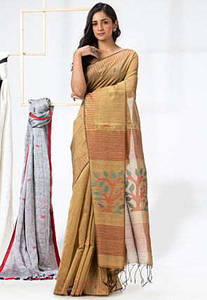 Jamdani Cotton Silk Saree in Beige