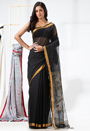 Jamdani Cotton Silk Saree in Black