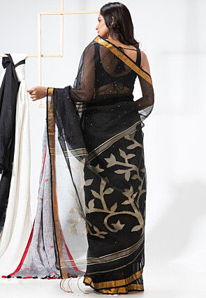 Jamdani Cotton Silk Saree in Black