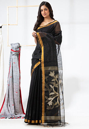Jamdani Cotton Silk Saree in Black
