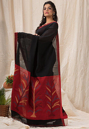 Jamdani Cotton Silk Saree in Black