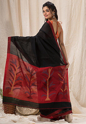 Jamdani Cotton Silk Saree in Black