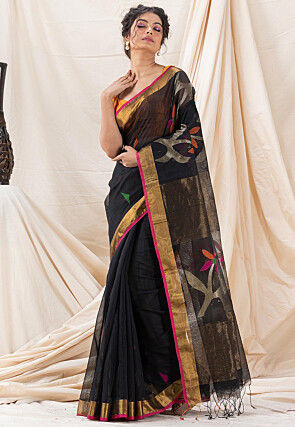 Jamdani Cotton Silk Saree in Black