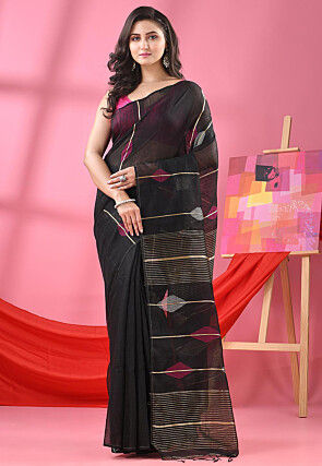 Jamdani Cotton Silk Saree in Black