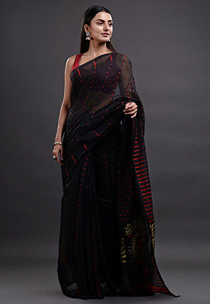 Jamdani Cotton Silk Saree in Black