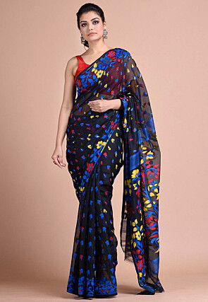 Jamdani Cotton Silk Saree in Black