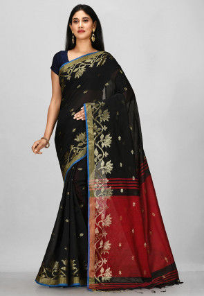 Jamdani Cotton Silk Saree in Black
