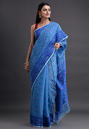 Jamdani Cotton Silk Saree in Blue