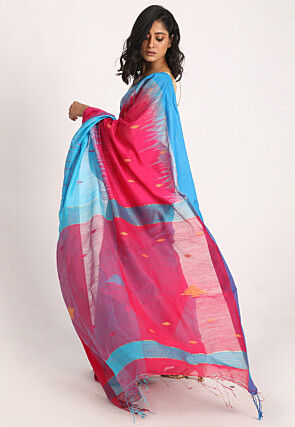 Jamdani Cotton Silk Saree in Fuchsia and Blue