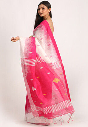 Jamdani Cotton Silk Saree in Fuchsia and White