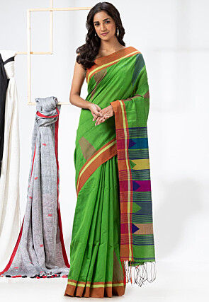 Mongalgiri Cotton Saree In Green Color - Spegrow Mart