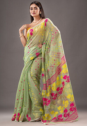 Jamdani Cotton Silk Saree in Green