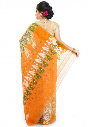 Jamdani Cotton Silk Saree in Light Beige and Multicolor