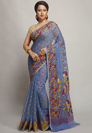 Jamdani Cotton Silk Saree in Light Blue