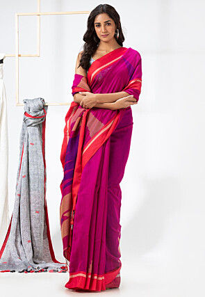 Jamdani Cotton Silk Saree in Magenta