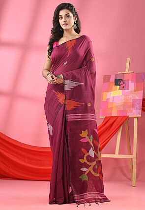 Jamdani Cotton Silk Saree in Magenta