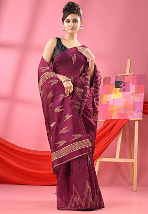 Jamdani Cotton Silk Saree in Magenta
