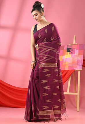 Jamdani Cotton Silk Saree in Magenta
