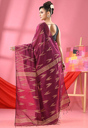 Jamdani Cotton Silk Saree in Magenta