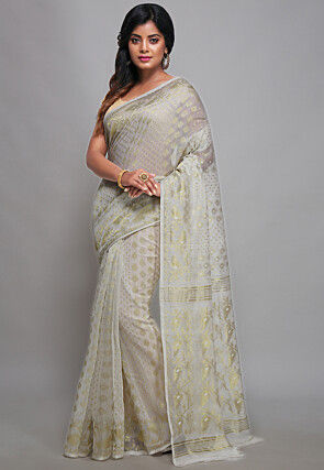 Jamdani Cotton Silk Saree in Off White