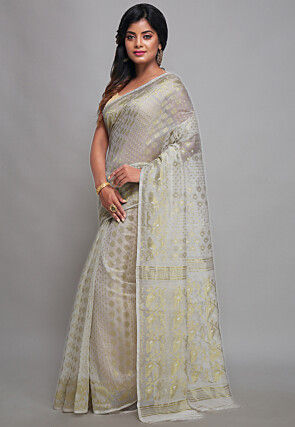 Jamdani Cotton Silk Saree in Off White