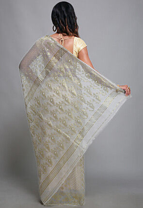Jamdani Cotton Silk Saree in Off White