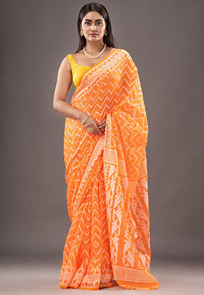 Jamdani Cotton Silk Saree in Orange