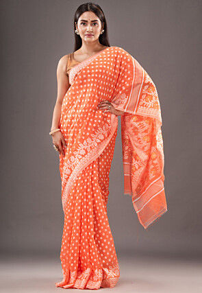 Jamdani Cotton Silk Saree in Orange