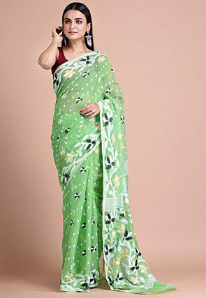 Jamdani Cotton Silk Saree in Pastel Green