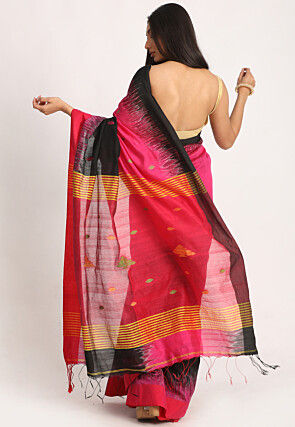 Jamdani Cotton Silk Saree in Pink and Black