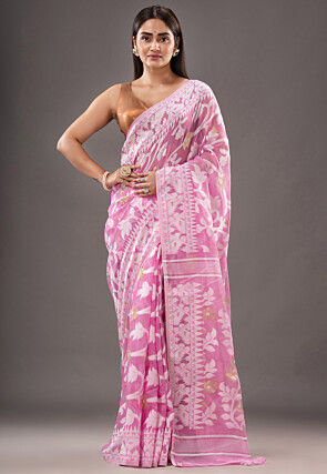 Jamdani Cotton Silk Saree in Pink