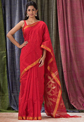 Jamdani Cotton Silk Saree in Red