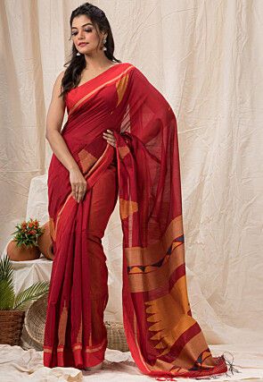 Jamdani Cotton Silk Saree in Red
