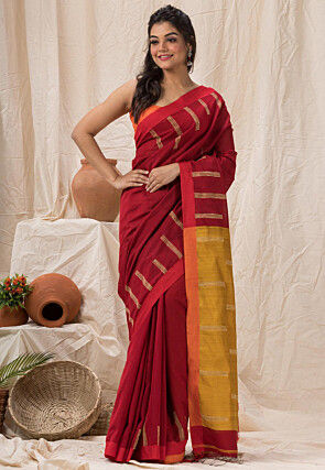 Jamdani Cotton Silk Saree in Red