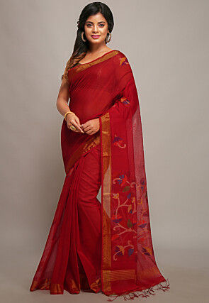 Jamdani Cotton Silk Saree in Red