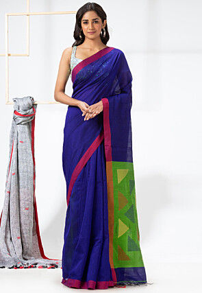 Jamdani Cotton Silk Saree in Royal Blue