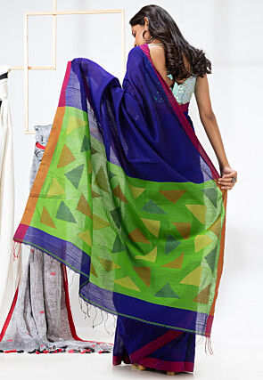 Jamdani Cotton Silk Saree in Royal Blue