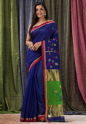 Jamdani Cotton Silk Saree in Royal Blue