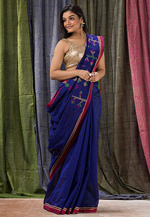 Jamdani Cotton Silk Saree in Royal Blue
