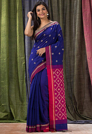 Jamdani Cotton Silk Saree in Royal Blue