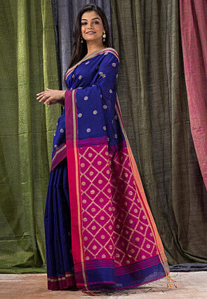 Jamdani Cotton Silk Saree in Royal Blue