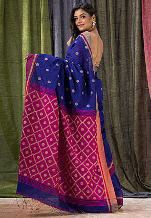 Jamdani Cotton Silk Saree in Royal Blue