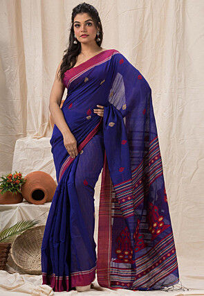 Jamdani Cotton Silk Saree in Royal Blue