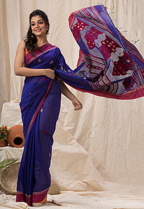 Jamdani Cotton Silk Saree in Royal Blue