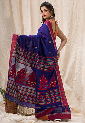 Jamdani Cotton Silk Saree in Royal Blue