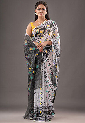 Jamdani Cotton Silk Saree in White