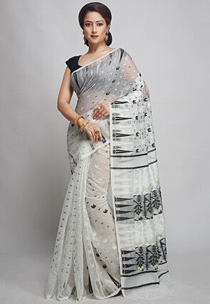 Jamdani Cotton Silk Saree in White