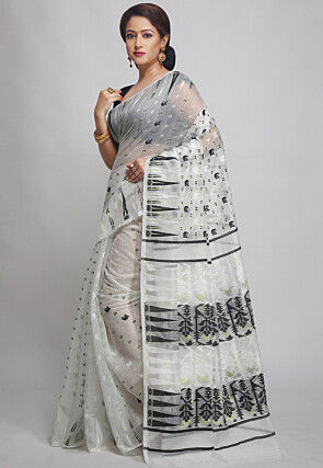 Jamdani Cotton Silk Saree in White