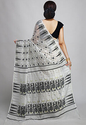 Jamdani Cotton Silk Saree in White
