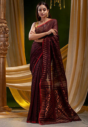 Jamdani Cotton Silk Saree in Wine